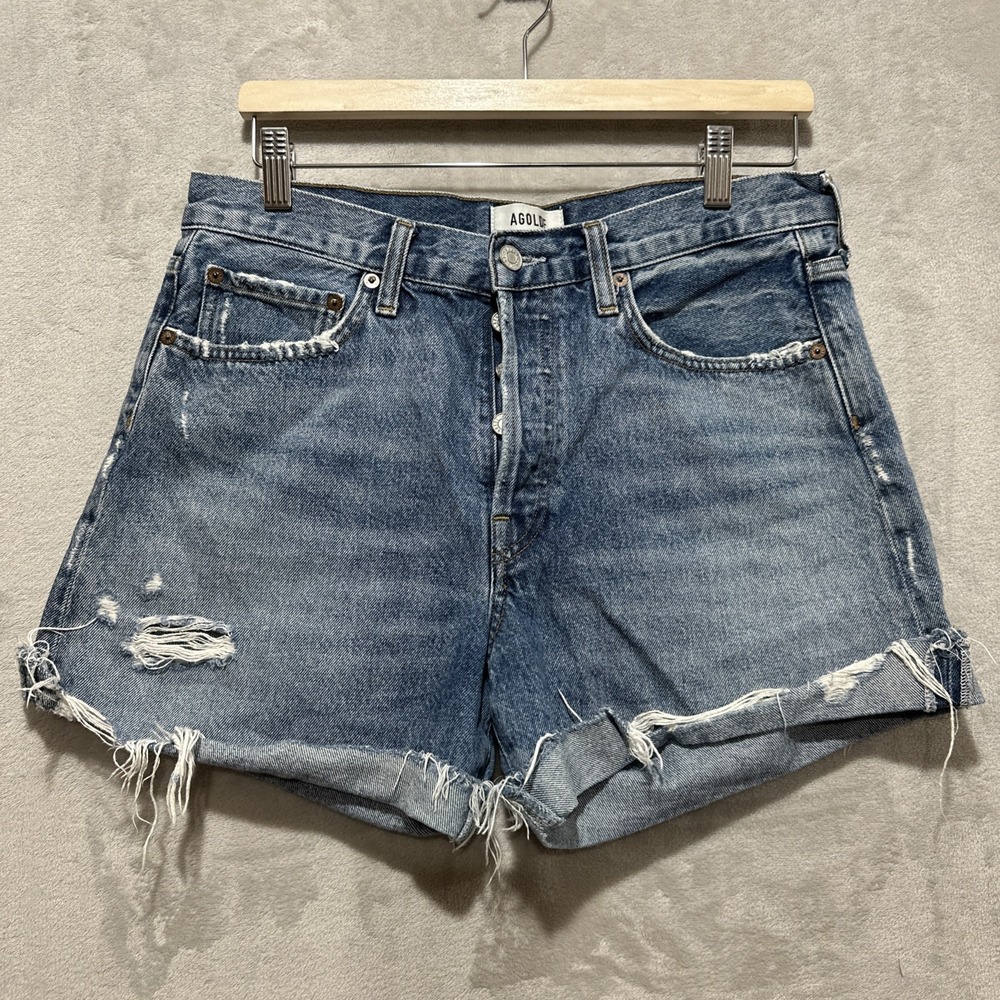 AGOLDE Parker Vintage Cut Off Shorts Rock Steady Distressed Denim Size 28